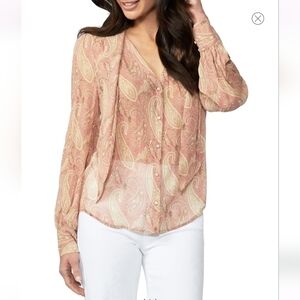 PAIGE Cleobelle Paisley Silk Blouse LIPSTICK PINK/ TAN Size X-Small